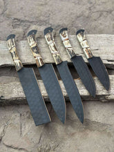 Load image into Gallery viewer, Handmade Hammered Chef Knife Set with Stag Antler Handles | 5-Piece Kitchen Knife Set
