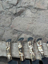 Load image into Gallery viewer, Handmade Hammered Chef Knife Set with Stag Antler Handles | 5-Piece Kitchen Knife Set