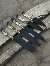 Load image into Gallery viewer, Handmade Hammered Chef Knife Set with Stag Antler Handles | 5-Piece Kitchen Knife Set