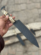 Load image into Gallery viewer, Handmade Hammered Chef Knife Set with Stag Antler Handles | 5-Piece Kitchen Knife Set