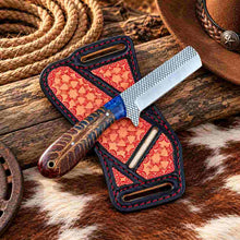 Load image into Gallery viewer, Custom Handmade Horse Rasp Stainless Steel 3.5-Inch Western Bull Cutter with Resin Pinecone Handle &amp; Leather Sheath