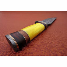 Load image into Gallery viewer, Handmade Hunter Clip Point Bowie Knife Damascus Steel Yellow Handle JW SteelCrafts