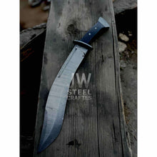 Load image into Gallery viewer, Handmade Kukri Bowie Knife Damascus Steel Recurve Blade Full Tang with Leather Sheath – JW SteelCrafts