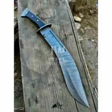 Load image into Gallery viewer, Handmade Kukri Bowie Knife Damascus Steel Recurve Blade Full Tang with Leather Sheath – JW SteelCrafts