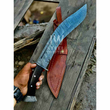 Load image into Gallery viewer, Handmade Kukri Bowie Knife Damascus Steel Recurve Blade Full Tang with Leather Sheath – JW SteelCrafts