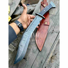 Load image into Gallery viewer, Handmade Kukri Bowie Knife Damascus Steel Recurve Blade Full Tang with Leather Sheath – JW SteelCrafts