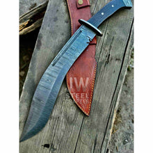 Load image into Gallery viewer, Handmade Kukri Bowie Knife Damascus Steel Recurve Blade Full Tang with Leather Sheath – JW SteelCrafts