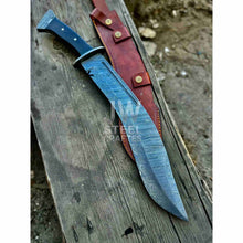 Load image into Gallery viewer, Handmade Kukri Bowie Knife Damascus Steel Recurve Blade Full Tang with Leather Sheath – JW SteelCrafts