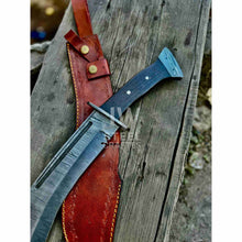 Load image into Gallery viewer, Handmade Kukri Bowie Knife Damascus Steel Recurve Blade Full Tang with Leather Sheath – JW SteelCrafts