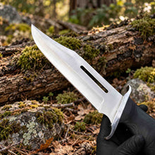 Load image into Gallery viewer, Handmade Large Bowie Knife with Black Handle and Leather Sheath