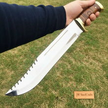 Load image into Gallery viewer, Custom Fixed Blade Bowie Knife Leather Grip Brass Clip Sheath