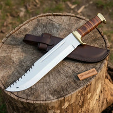 Load image into Gallery viewer, Custom Fixed Blade Bowie Knife Leather Grip Brass Clip Sheath