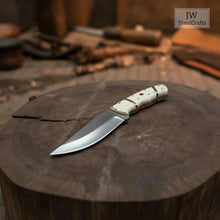 Load image into Gallery viewer, Ranch Hand Utility Knife Fixed Blade white resin Handle Full Tang Brass Spacer Western Knife