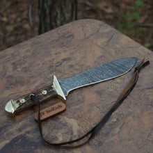 Load image into Gallery viewer, Handmade Persian-Style Upswept Bowie Knife with Stag Handle and Brass Pommel