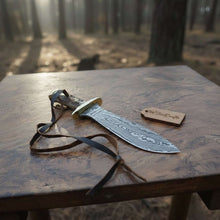 Load image into Gallery viewer, Handmade Persian-Style Upswept Bowie Knife with Stag Handle and Brass Pommel