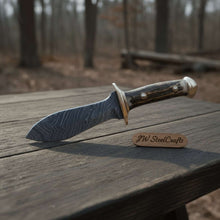 Load image into Gallery viewer, Handmade Persian-Style Upswept Bowie Knife with Stag Handle and Brass Pommel