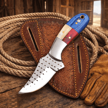 Load image into Gallery viewer, Handmade Rasp Steel Cowboy Knife – Texas Flag Handle, Pancake Leather Sheath