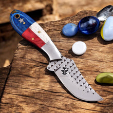 Load image into Gallery viewer, Handmade Rasp Tool Steel Cowboy Knife Texas Flag Handle With Cross Draw Sheath