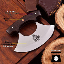 Load image into Gallery viewer, Handmade Stainless Steel Ulu Knife – Wenge Wood Handle | 5.5” Blade | Mosaic Pin | JW SteelCrafts