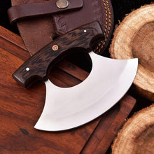Load image into Gallery viewer, Handmade Stainless Steel Ulu Knife – Wenge Wood Handle | 5.5” Blade | Mosaic Pin | JW SteelCrafts
