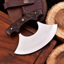 Load image into Gallery viewer, Handmade Stainless Steel Ulu Knife – Wenge Wood Handle | 5.5” Blade | Mosaic Pin | JW SteelCrafts