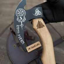 Load image into Gallery viewer, Product: Viking Style Engraved Bearded Axe – Oak Wood Handle
