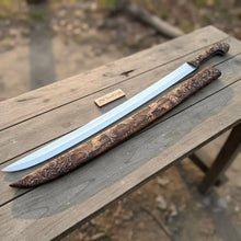 Load image into Gallery viewer, Handmade Shashka Sword 24” – Caucasian Saber Style Curved Blade with Engraved Scabbard