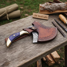Load image into Gallery viewer, Damascus Steel Bushcraft Axe with Hardwood Handle &amp; Leather Sheath