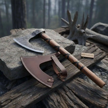 Load image into Gallery viewer, Handmade Damascus Skeggøx Bearded Axe with Leather Wrap and Sheath