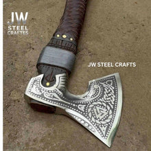 Load image into Gallery viewer, Viking Style Engraved Axe | Handcrafted Leather Wrapped Handle