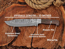 Load image into Gallery viewer, Stainless Damascus Hunting Knife with Leather Sheath.