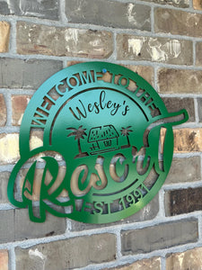 Personalized Resort Sign - Customized Metal Wall Art for Backyard, Deck, Patio - Perfect Gift for Home - Wedding Gift - Anniversary Gift