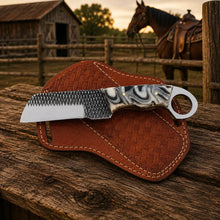 Load image into Gallery viewer, Ironranch Bull Cutter Knife – Rasp Steel, Resin Handle &amp; Leather Sheath