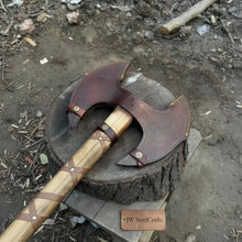 Load image into Gallery viewer, Handcrafted Double-Head Decorative Axe with Wooden Handle – JW SteelCrafts