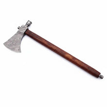 Load image into Gallery viewer, Late-Era Viking Skeggøx Utility Axe with Pattern-Welded Damascus Blade and Smoked Hardwood Handle
