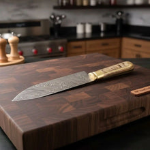 Load image into Gallery viewer, Premium Damascus Clip-Point Bushcraft Hunter — Twisted Pattern, Ram’s Horn &amp; Brass Handle with Leather Sheath