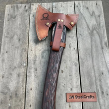 Load image into Gallery viewer, Handmade Viking Double-Bit Carbon Steel Axe with Norse Rune Etching and Engraved Hardwood Handle