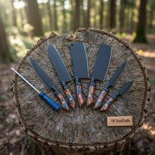 Load image into Gallery viewer, Custom Handmade Japanese Kitchen Knife Set with Multicolor Pakka Wood Handles