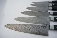 Load image into Gallery viewer, JW SteelCrafts 6 Piece Damascus Kitchen Knife Set Chef Santoku Bread Fillet Boning and Utility Knives Green Wood Handle Professional Cooking Knife Collection