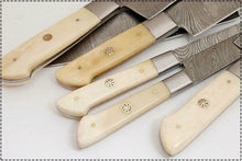 Load image into Gallery viewer, JW SteelCrafts 6-Piece Damascus Knife Set, Gyuto, Santoku, Nakiri, Boning, Utility and Paring Knives with Leather Roll