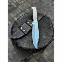 Load image into Gallery viewer, Frontier Bowie Knife, Hand Forged High Carbon Steel Clip Point Blade, Black Micarta Handle, Full Tang with Leather Sheath