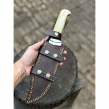 Load image into Gallery viewer, Frontier Bowie Knife, Hand Forged High Carbon Steel Clip Point Blade, Black Micarta Handle, Full Tang with Leather Sheath
