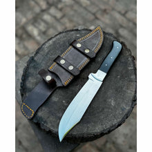 Load image into Gallery viewer, Frontier Bowie Knife, Hand Forged High Carbon Steel Clip Point Blade, Black Micarta Handle, Full Tang with Leather Sheath