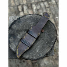 Load image into Gallery viewer, Frontier Bowie Knife, Hand Forged High Carbon Steel Clip Point Blade, Black Micarta Handle, Full Tang with Leather Sheath