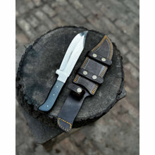 Load image into Gallery viewer, Frontier Bowie Knife, Hand Forged High Carbon Steel Clip Point Blade, Black Micarta Handle, Full Tang with Leather Sheath