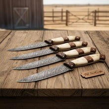 Load image into Gallery viewer, 5-Piece Handmade Damascus Steak Knife Set, Bone &amp; Rosewood Handle, Premium Dining Knives
