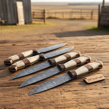 Load image into Gallery viewer, 5-Piece Handmade Damascus Steak Knife Set, Bone &amp; Rosewood Handle, Premium Dining Knives