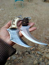 Load image into Gallery viewer, kARAMBIT  KNIFE COMBAT / FIGHTING KNIVES PAIR PATTERN WELDED BLADE
