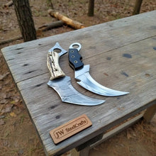 Load image into Gallery viewer, Damascus Steel Karambit Pair, Stag Horn &amp; Wood Handle, 9-inch Blade