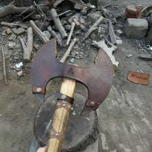 Load image into Gallery viewer, Handcrafted Double-Head Decorative Axe with Wooden Handle – JW SteelCrafts